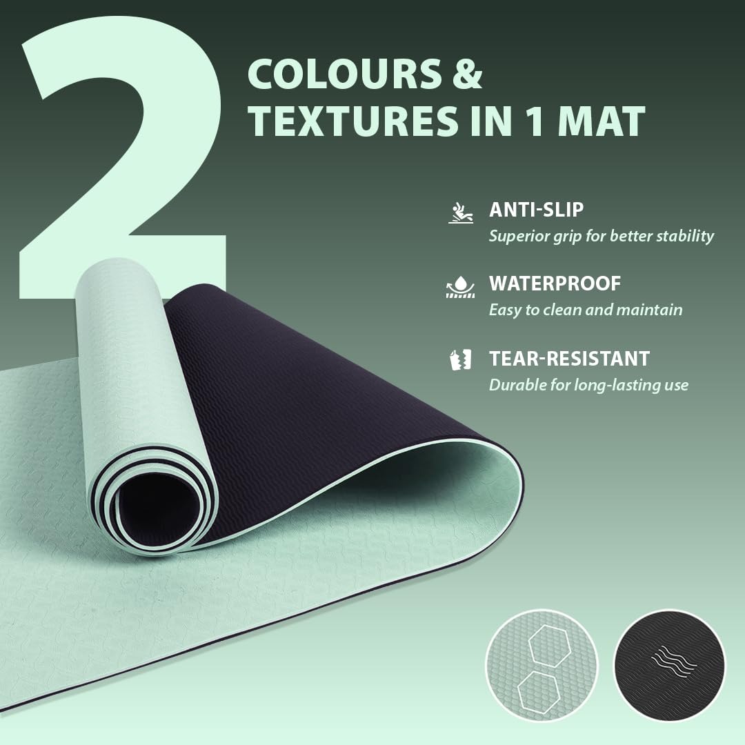 HealthSense Yoga Mat for Women & Men | Exercise Gym Mat for Home Workout with Carry Rope, NBR Material, Anti-Slip Design, 6mm Thick, Dual Color – YM 602 (Black & Grey) - Image 3