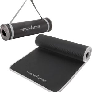 HealthSense Yoga Mat for Women & Men | Exercise Gym Mat for Home Workout with Carry Rope, NBR Material, Anti-Slip Design, 6mm Thick, Dual Color – YM 602 (Black & Grey)