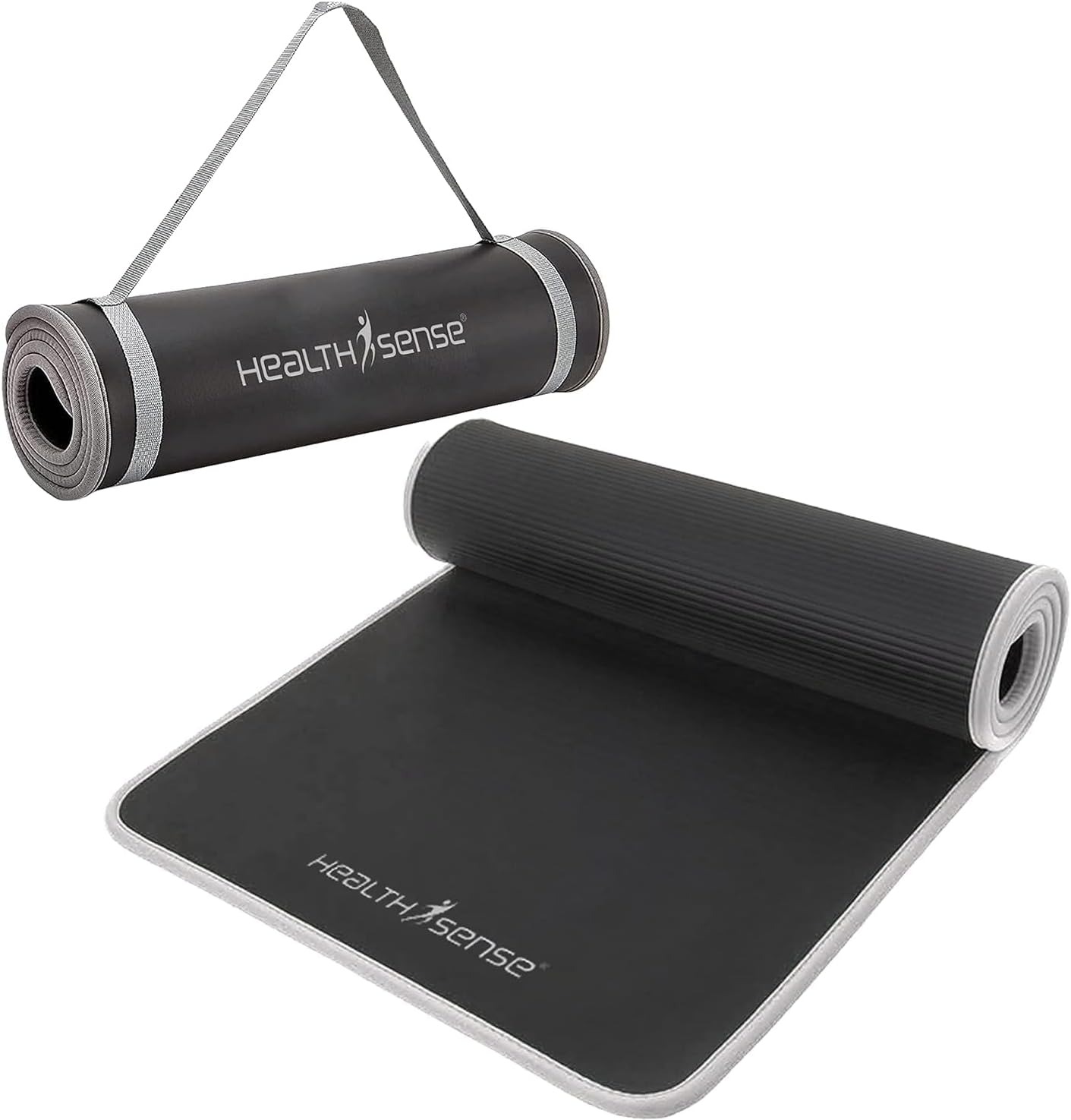 HealthSense Yoga Mat for Women & Men | Exercise Gym Mat for Home Workout with Carry Rope, NBR Material, Anti-Slip Design, 6mm Thick, Dual Color – YM 602 (Black & Grey)